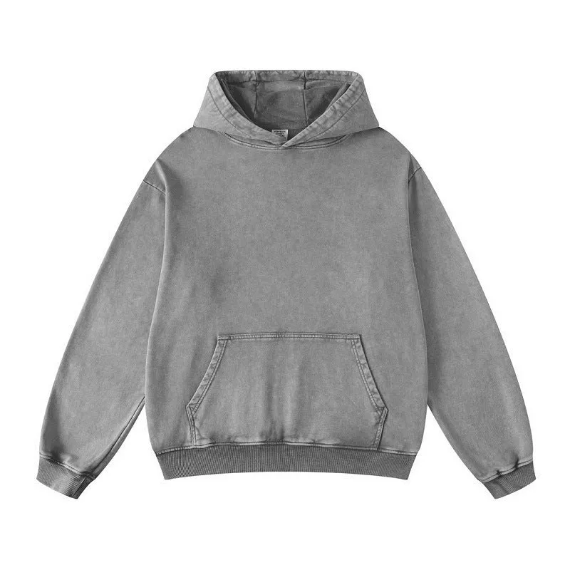 Unisex Thickened Washed Old Gradient Solid Color Batik Hooded Sweatshirt For Men or Women