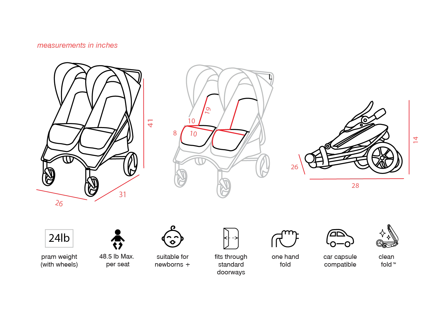 Valco Baby Slim Twin Double Stroller With Bumper Bar