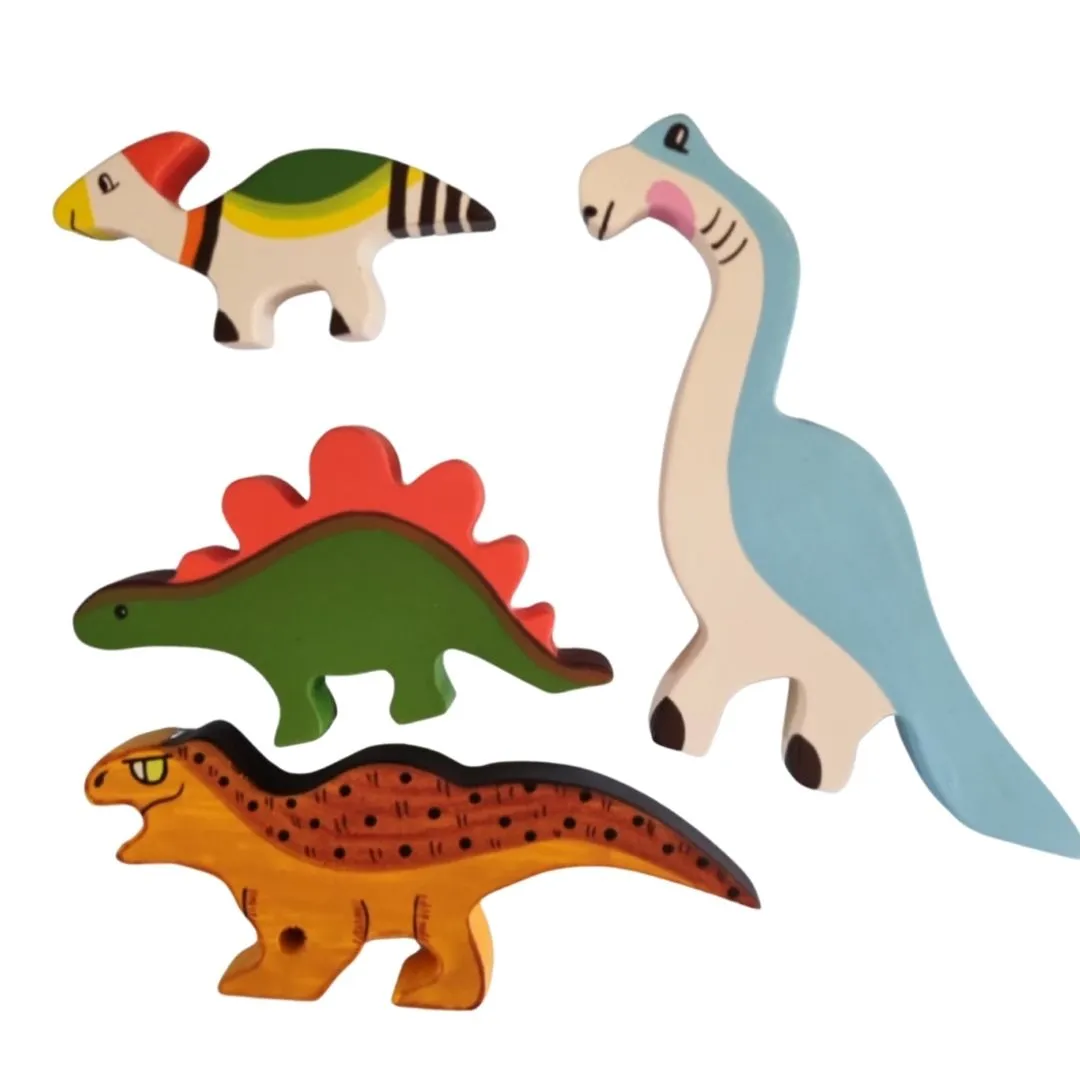 Wooden Dinosaur Blocks, Egg Shaker (Rattle) & Teether - Baby Shower Gift| Newborn Toy
