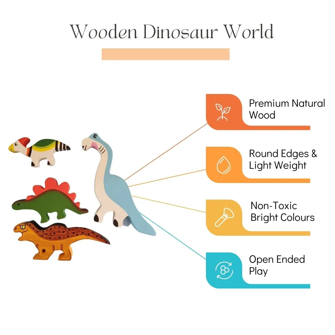 Wooden Dinosaur Blocks, Egg Shaker (Rattle) & Teether - Baby Shower Gift| Newborn Toy