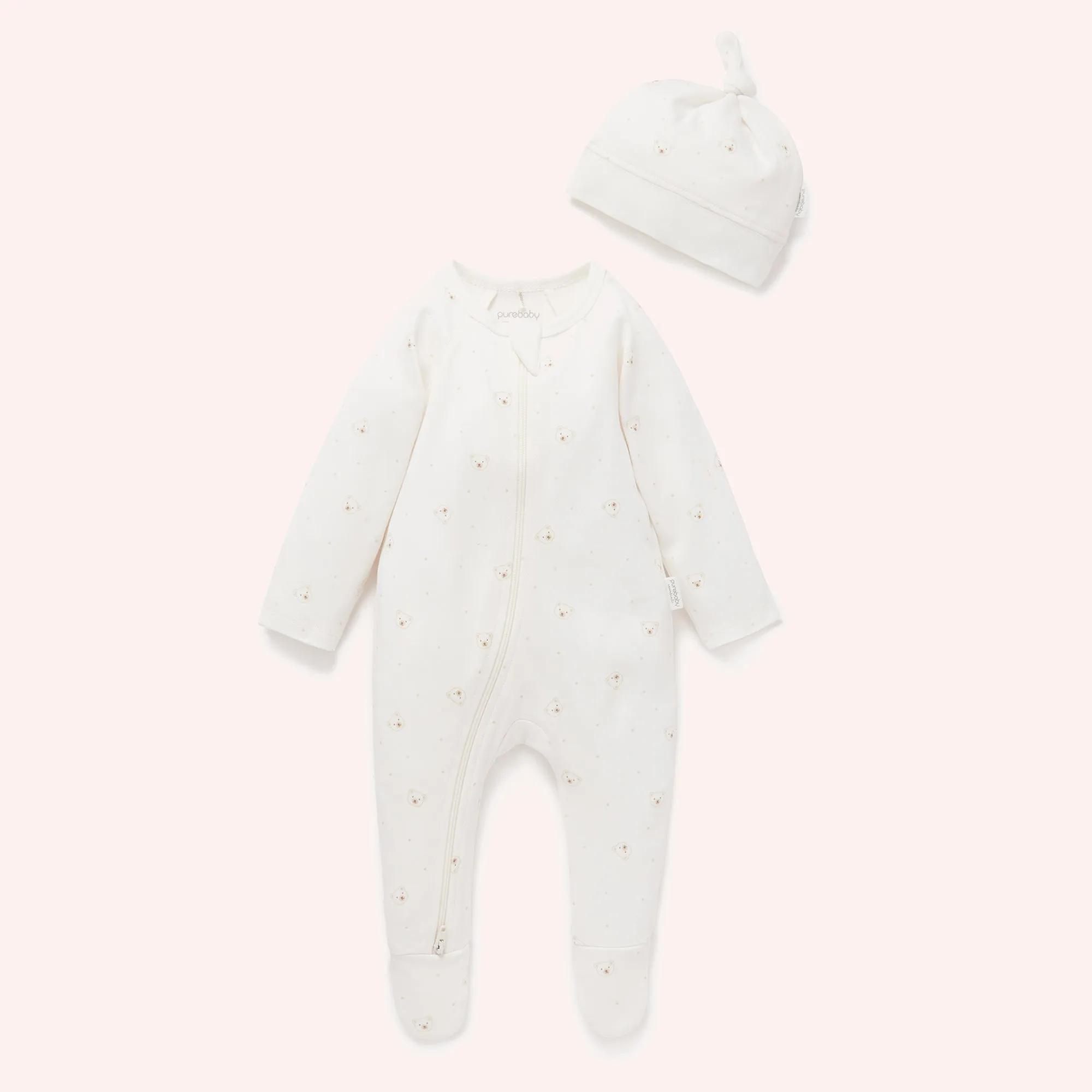 Zip Growsuit & Hat Set - Vanilla Bear